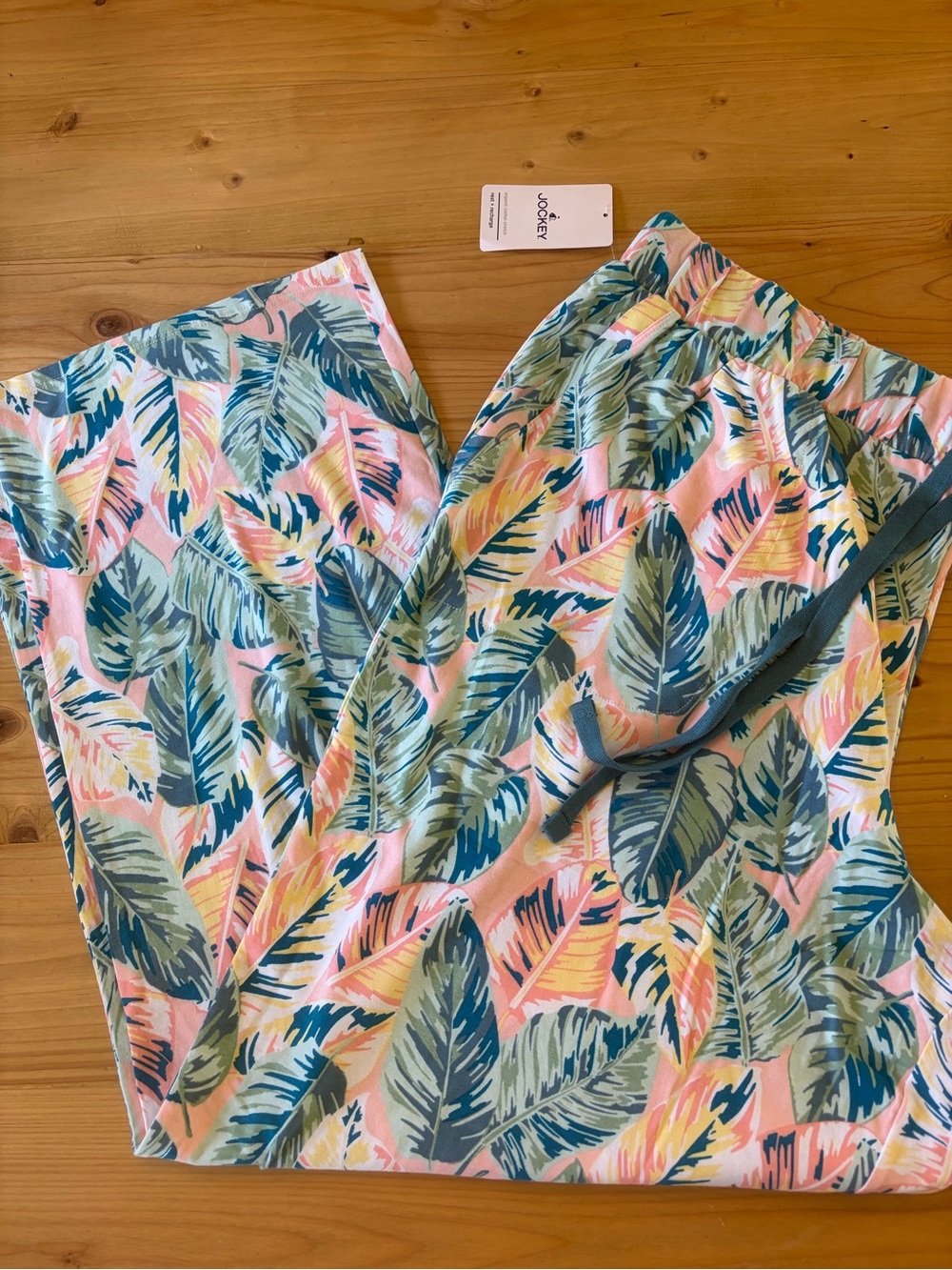 NWT Jockey Tropical Leaf  Lounge Pants - Pink & Teal organic cotton spandex 1X